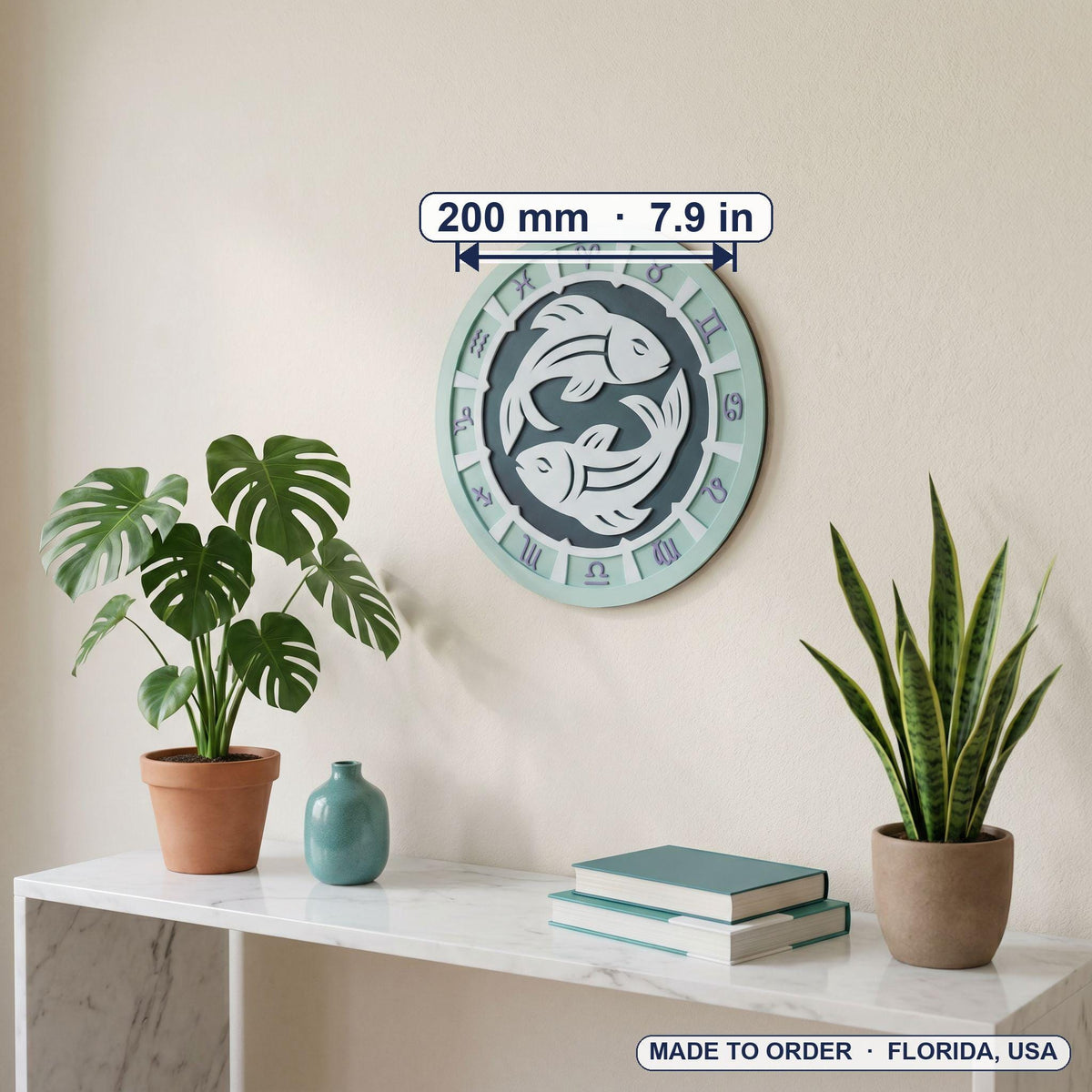 3D Printed Pisces Zodiac Wall Art, Personalized Celestial Medallion, Astrology Decor