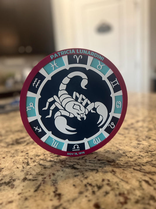 Personalized Zodiac Star Map Medallion | Custom Color 3D-Printed Celestial Art (7.9 in)