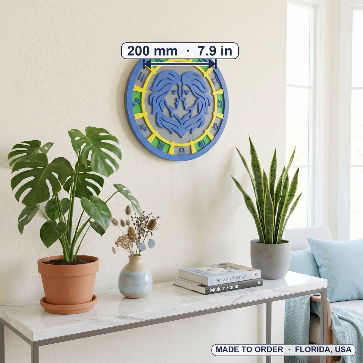 Personalized Gemini Zodiac Wall Art, 3D Celestial Medallion, Astrology Decor