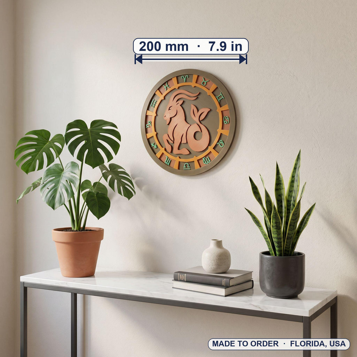 Personalized Capricorn Zodiac Wall Art, 3D-Printed Celestial Medallion (PLA)
