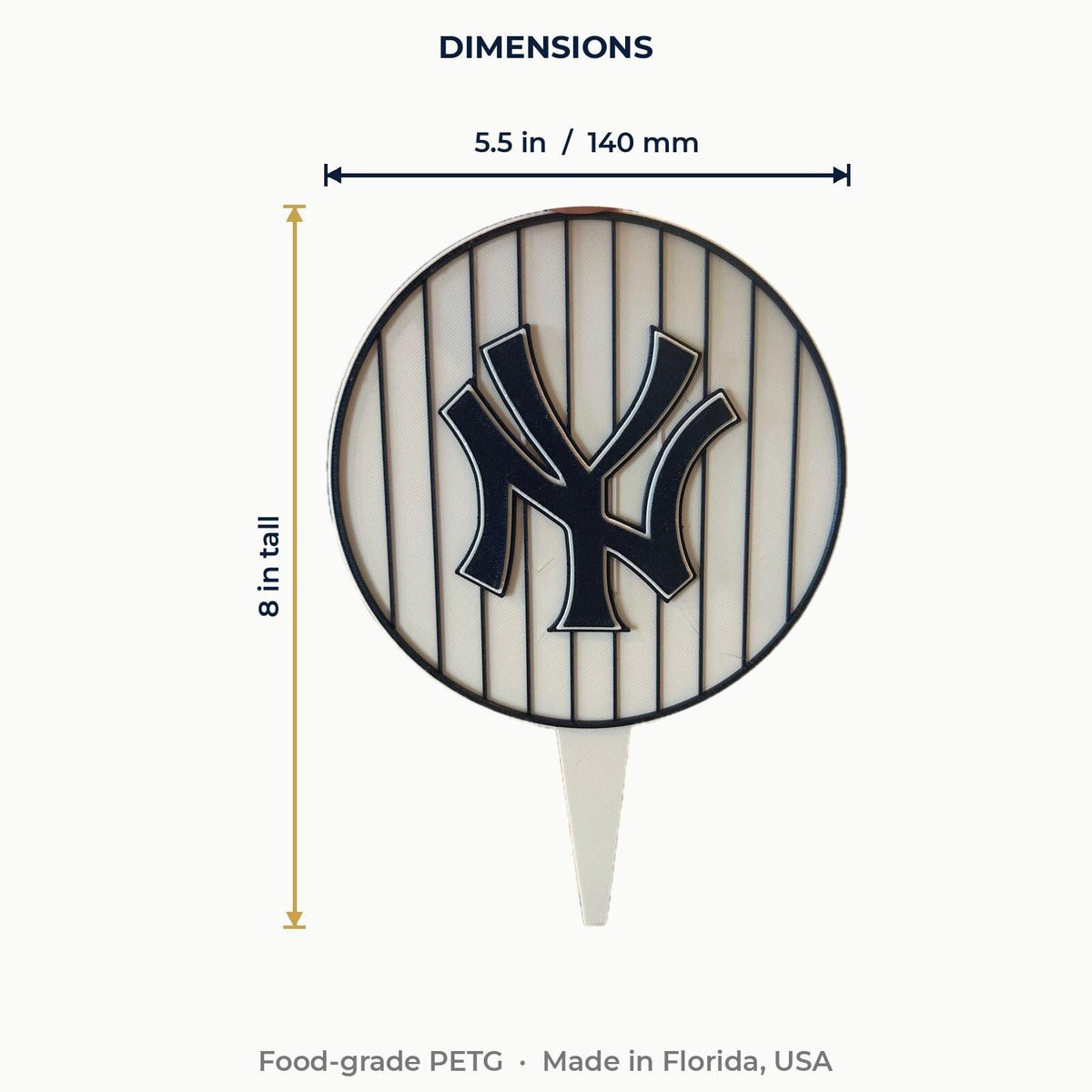 New York Yankees 3D Cake Topper | Food-Grade PETG, USA Made | 5.5 in Pinstripe Badge