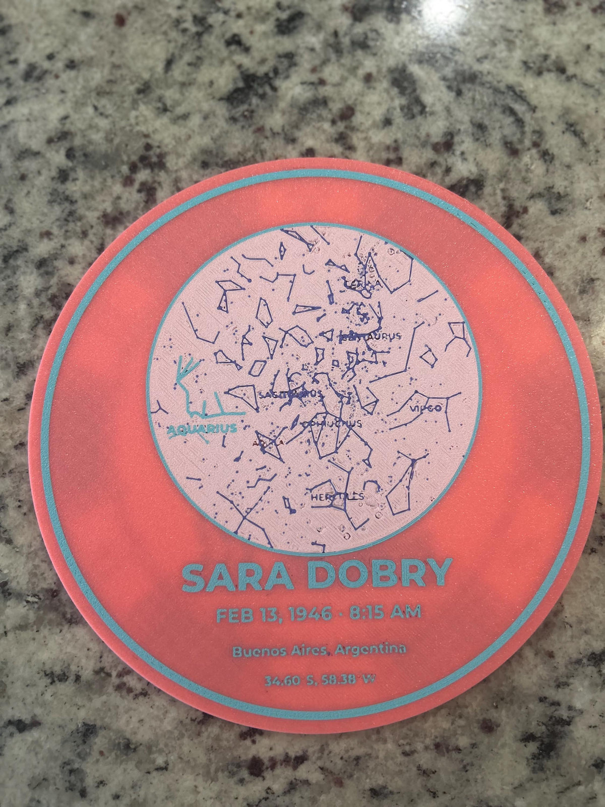 Personalized Zodiac Star Map Medallion | Custom Color 3D-Printed Celestial Art (7.9 in)