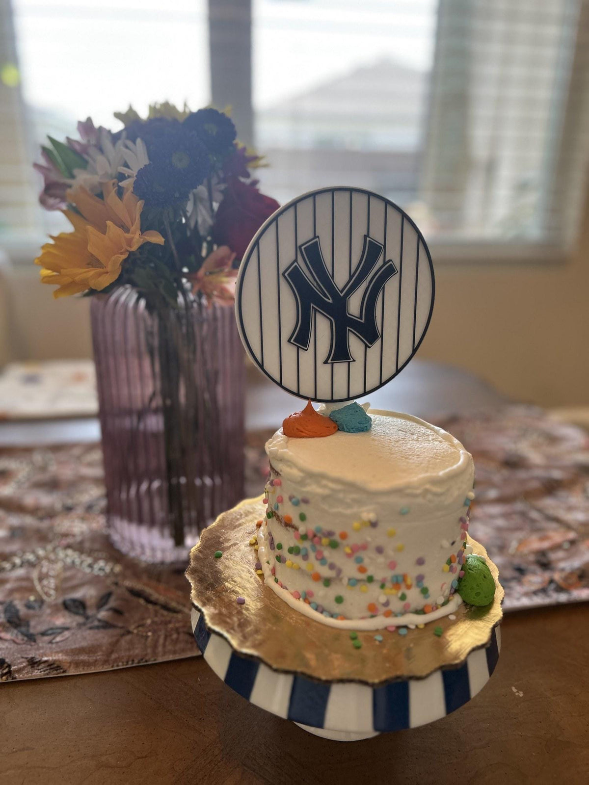 New York Yankees 3D Cake Topper | Food-Grade PETG, USA Made | 5.5 in Pinstripe Badge