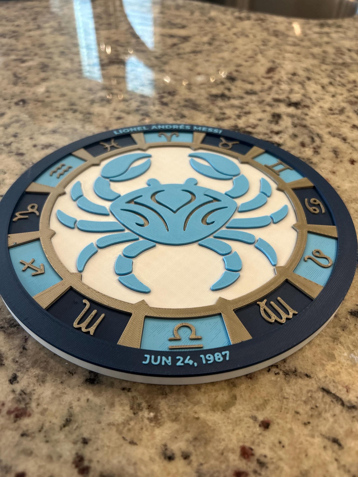 Lionel Messi 3D Printed Zodiac Sky Map Art – Custom Celestial Medallion (7.9 in)