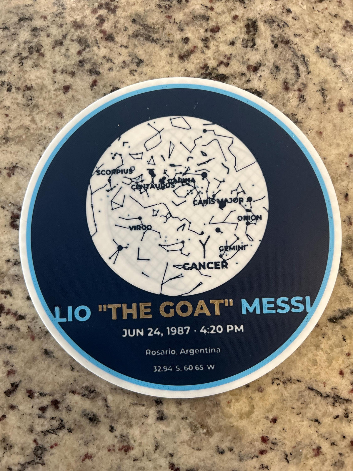 Lionel Messi 3D Printed Zodiac Sky Map Art – Custom Celestial Medallion (7.9 in)