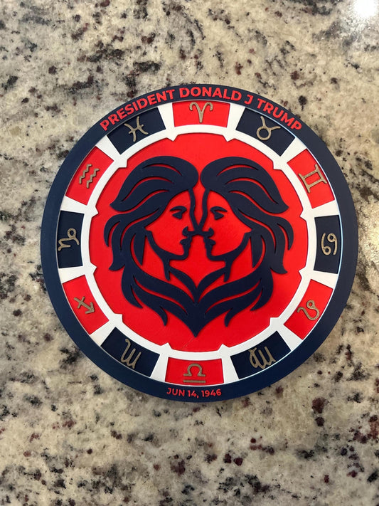 President Donald Trump Zodiac Sky Map Art – Custom Color 3D-Printed Celestial Medallion (7.9 in)