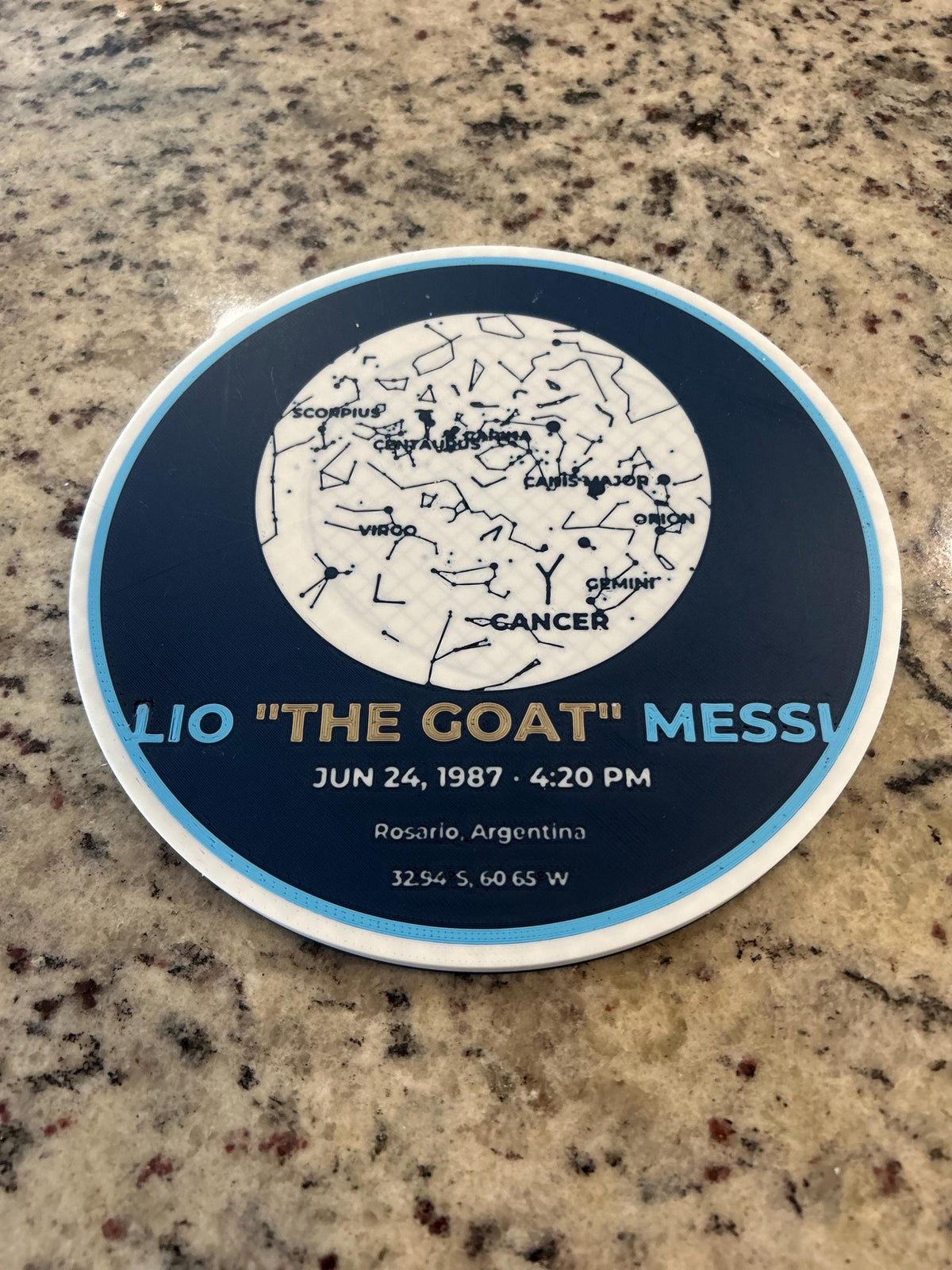 Lionel Messi 3D Printed Zodiac Sky Map Art – Custom Celestial Medallion (7.9 in)