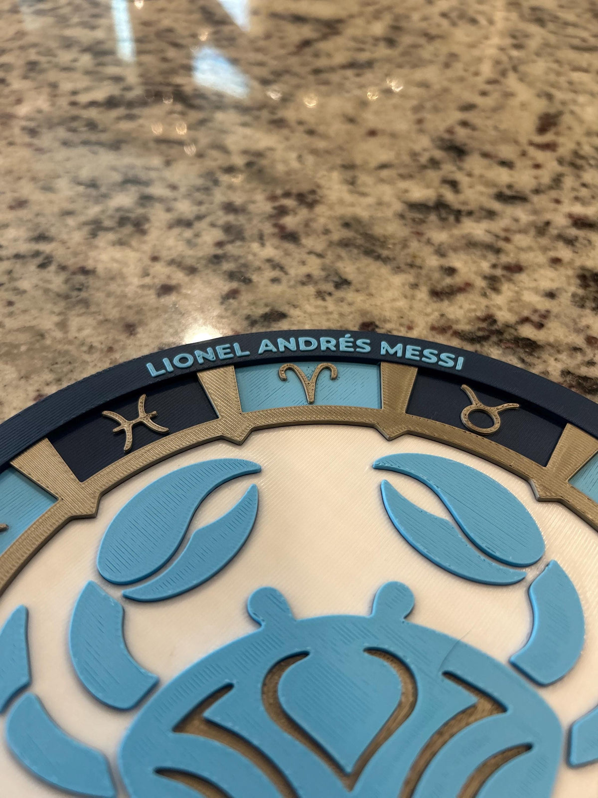 Lionel Messi 3D Printed Zodiac Sky Map Art – Custom Celestial Medallion (7.9 in)