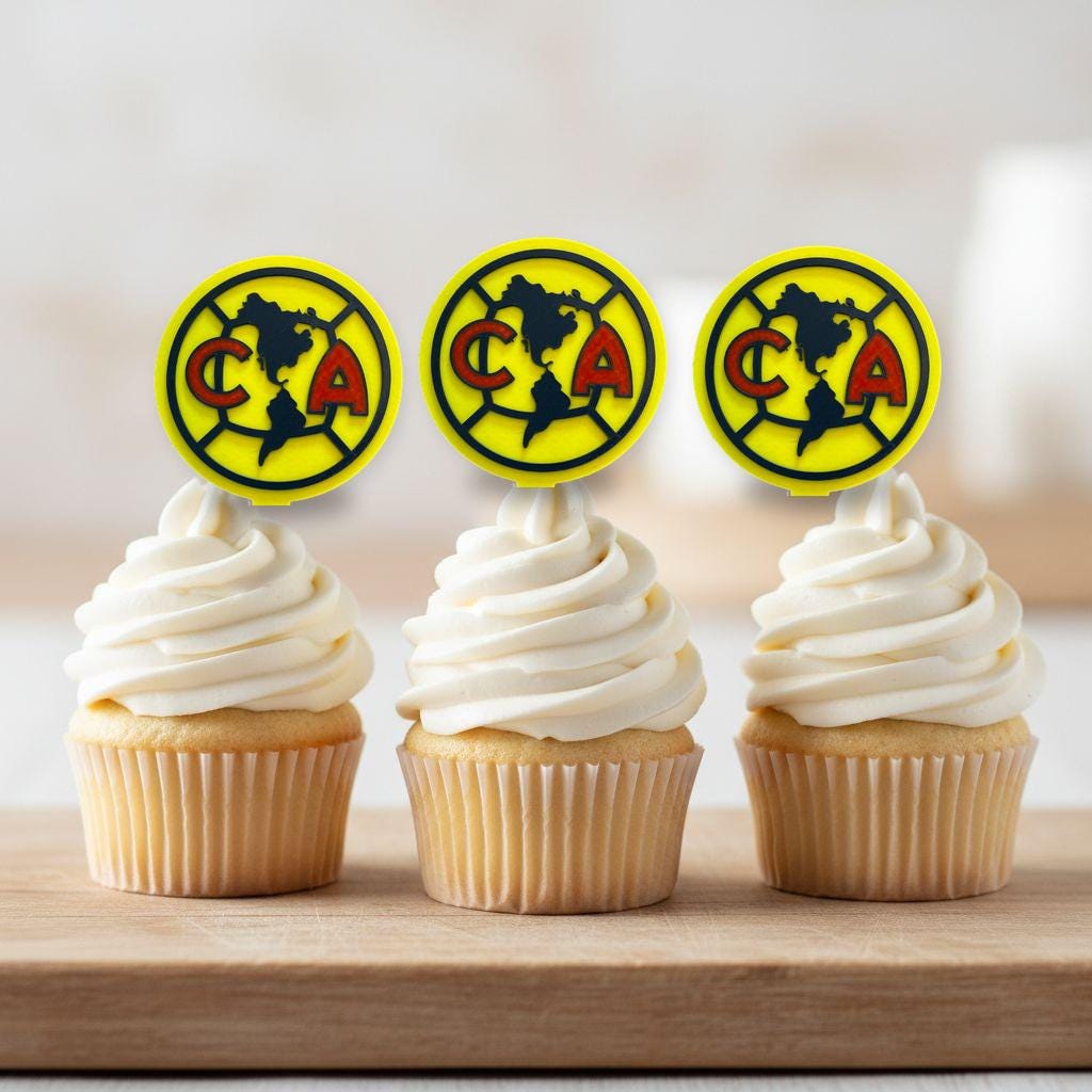 Club America 3D Layered Crest Cupcake Toppers, Aguilas del America Party Decorations