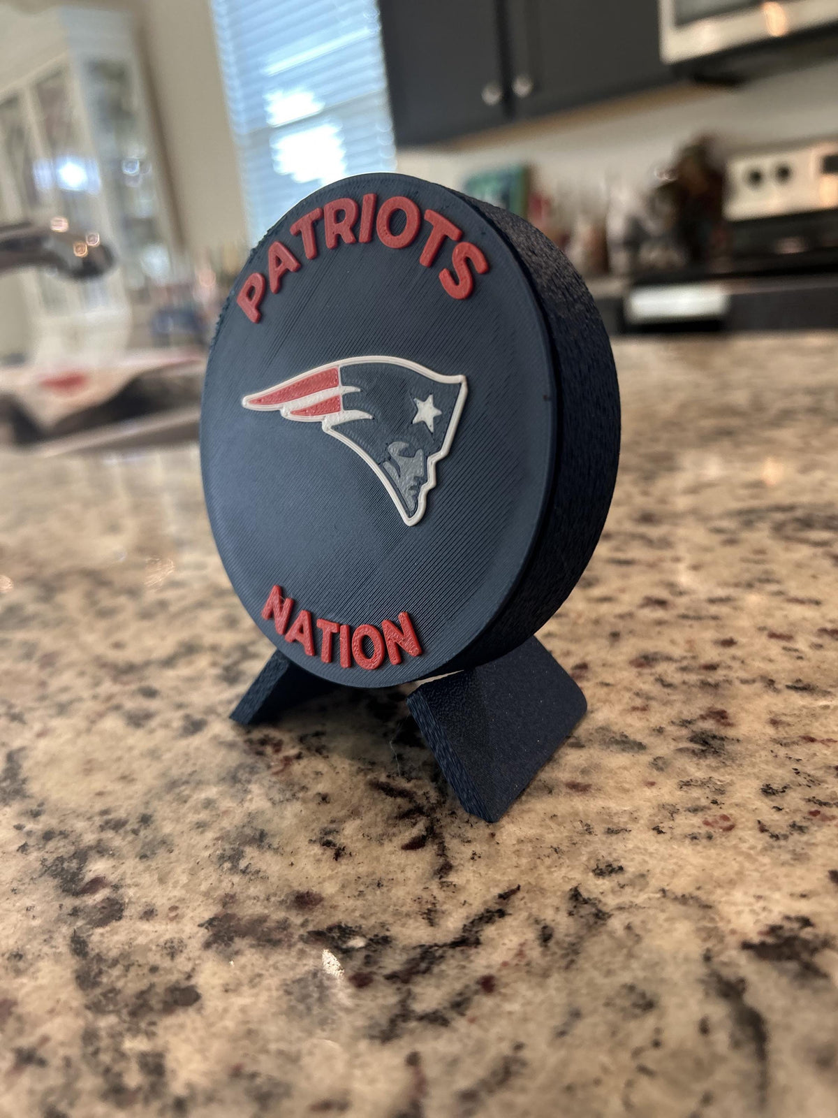 New England Patriots 3D printed display medallion with stand and hidden stash boxPatriots Nation fan gift, made in USA