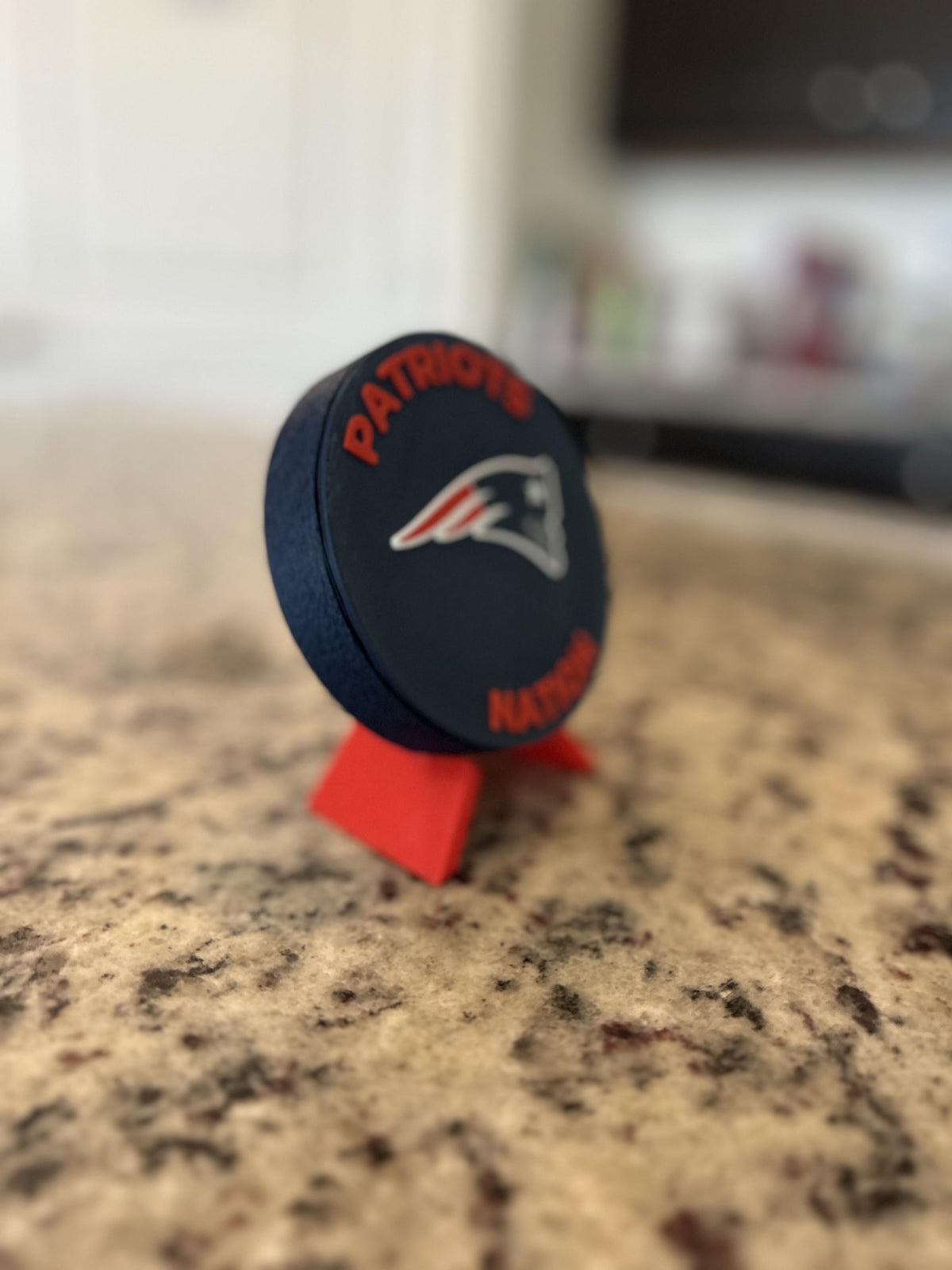 New England Patriots 3D printed display medallion with stand and hidden stash boxPatriots Nation fan gift, made in USA