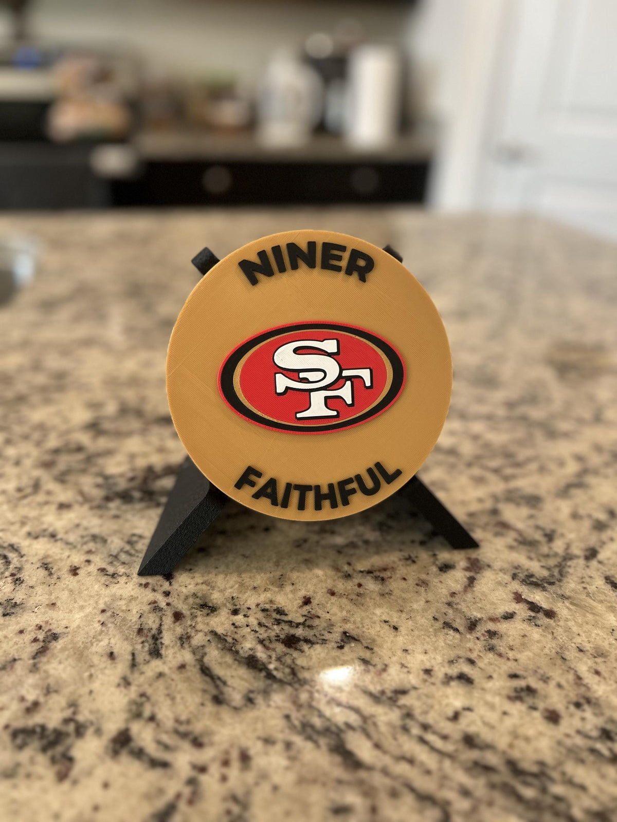 San Francisco 49ers 3D printed display medallion with stand and stash boxNiners Faithful fan gift, made in USA