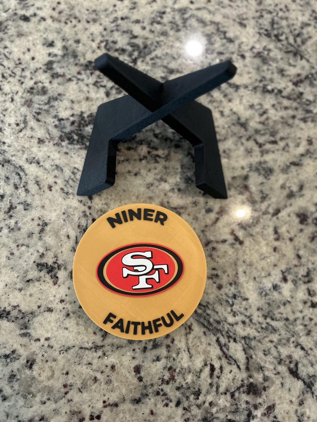 San Francisco 49ers 3D printed display medallion with stand and stash boxNiners Faithful fan gift, made in USA