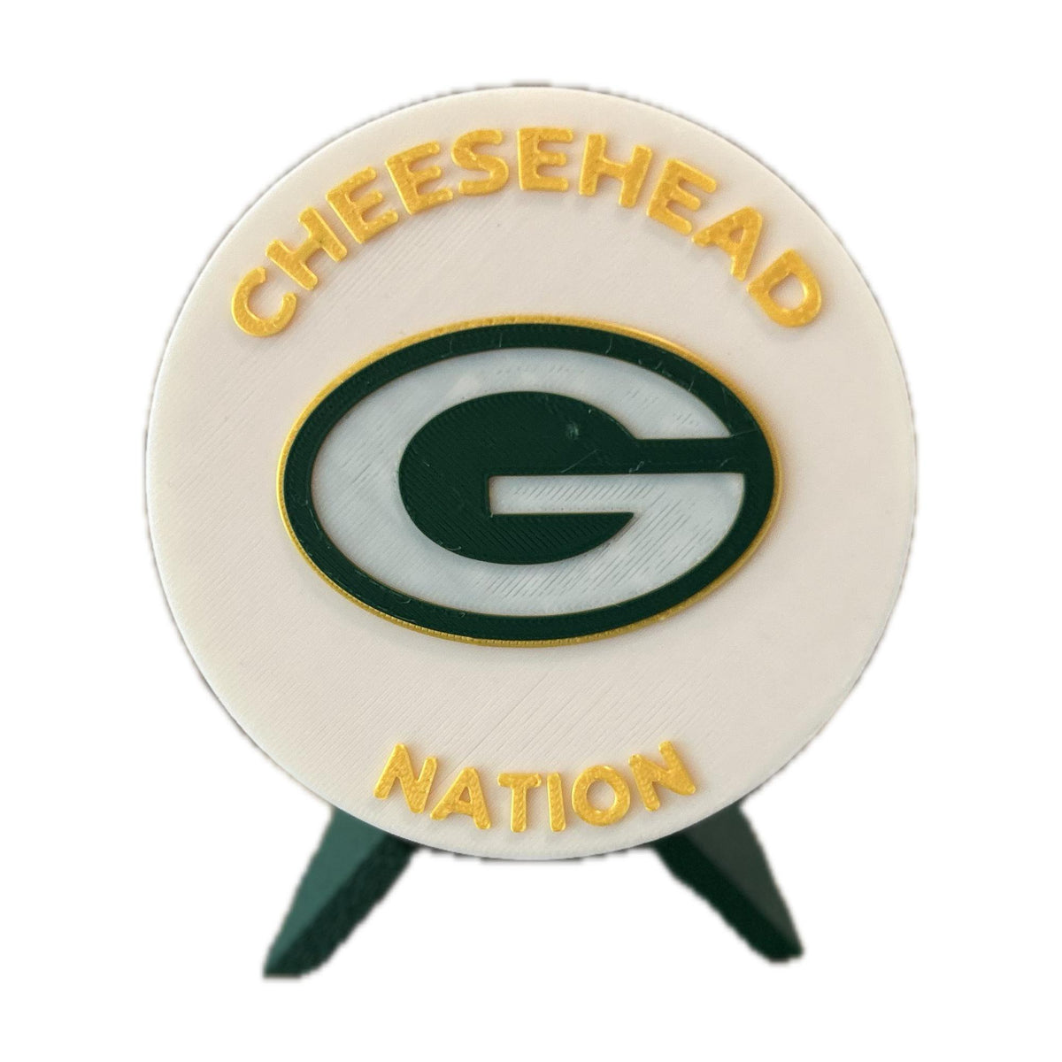 Green Bay Packers 3D printed display medallion with stand and stash box, choose base and stand color, personalize the front, made in USA