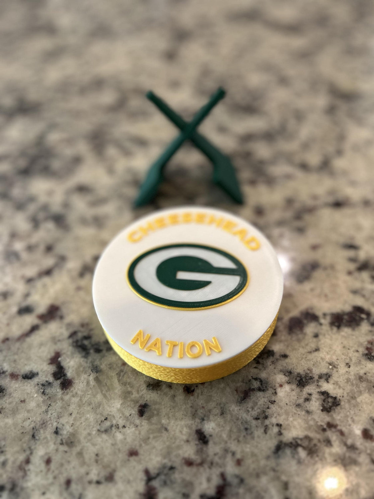 Green Bay Packers 3D printed display medallion with stand and stash box, choose base and stand color, personalize the front, made in USA
