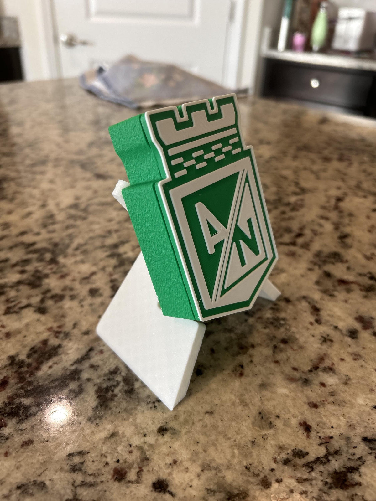 Atletico Nacional 3D printed escudo shield display with stand and hidden stash box, regalo hincha verdolaga, Colombian soccer fan gift made in USA