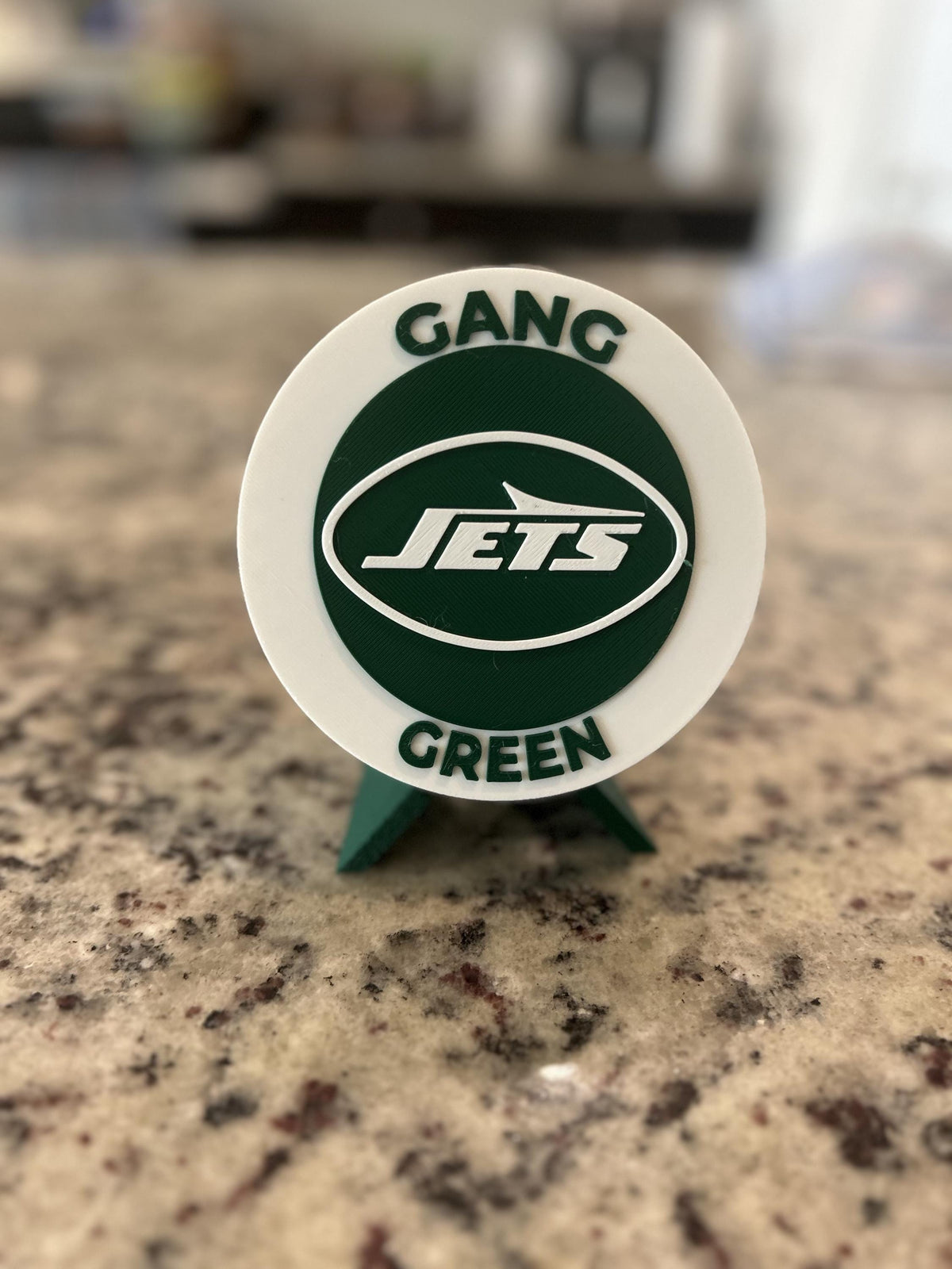 New York Jets 3D printed Gang Green display medallion with stand and hidden stash boxNFL fan gift made in USA