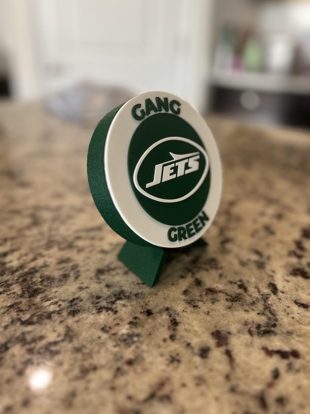 New York Jets 3D printed Gang Green display medallion with stand and hidden stash boxNFL fan gift made in USA