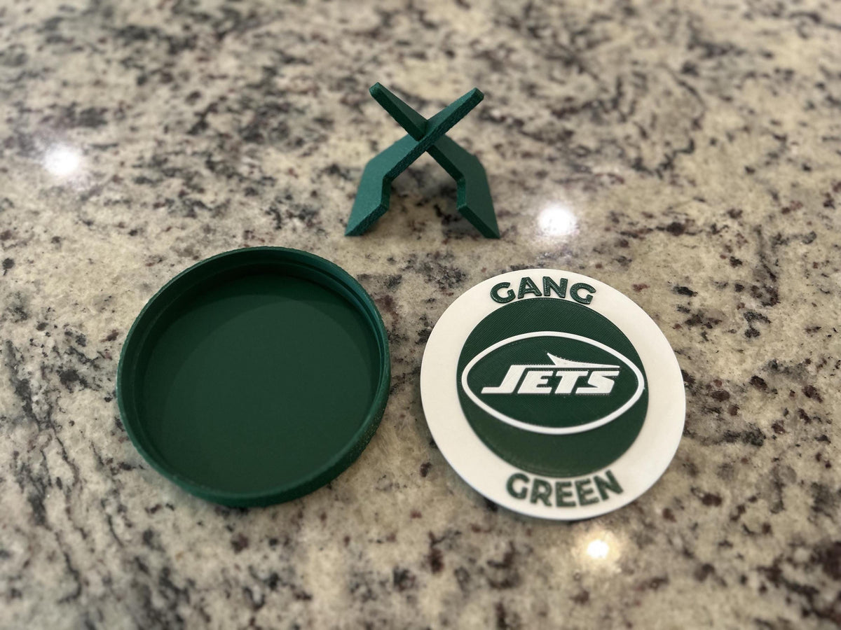 New York Jets 3D printed Gang Green display medallion with stand and hidden stash boxNFL fan gift made in USA