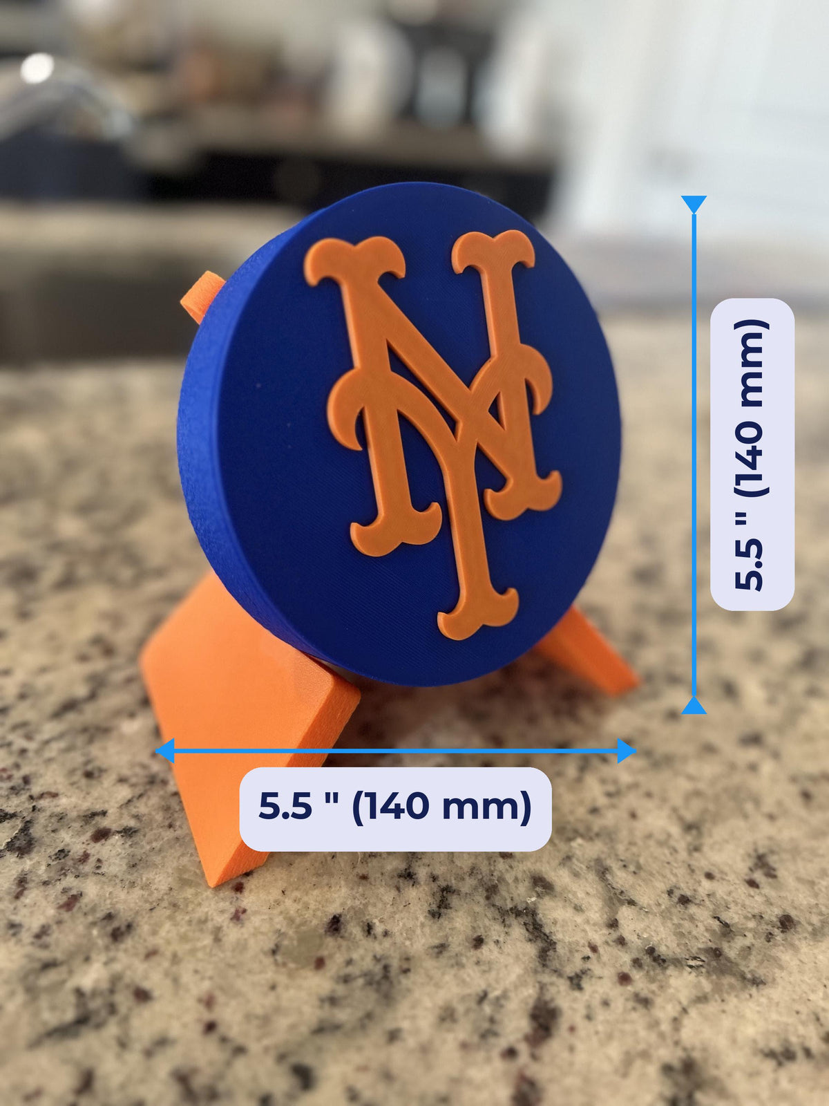 New York Mets 3D Printed D 3D printed display size chart, 5.5 inch 140 mm diameter round medallion with stand