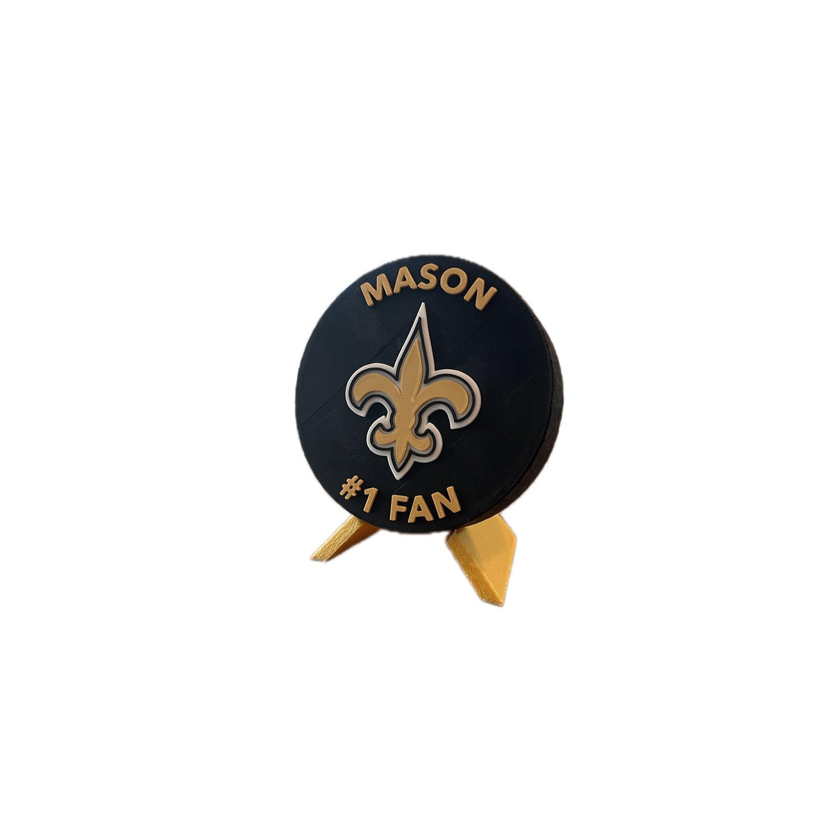 New Orleans Saints 3D display personalized example MASON top and #1 FAN bottom replacing Who Dat