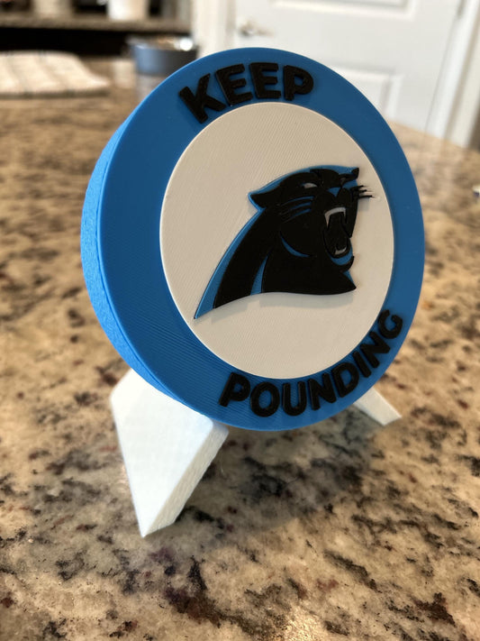 Carolina Panthers 3D printed round display medallion with stand and hidden stash boxKeep Pounding NFL fan gift, made in USA