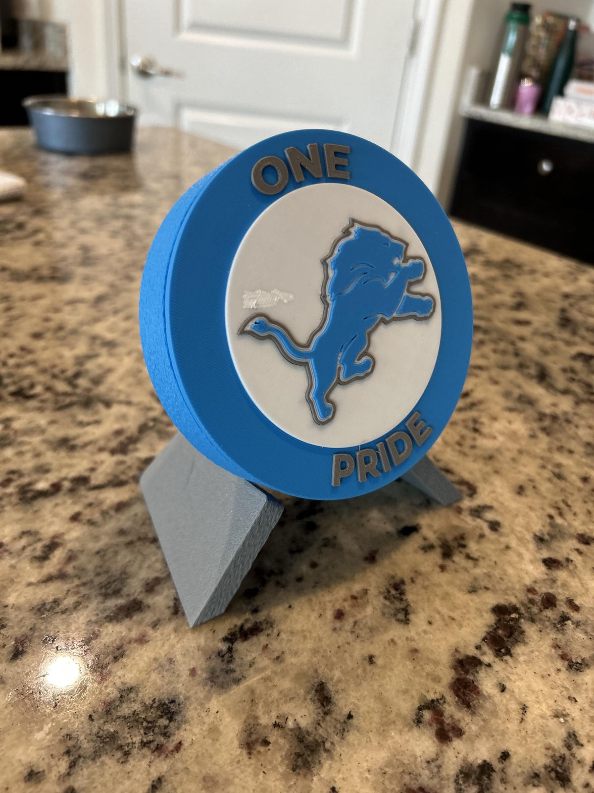 Detroit Lions 3D printed round display medallion with stand and hidden stash boxOne Pride NFL fan gift, made in USA
