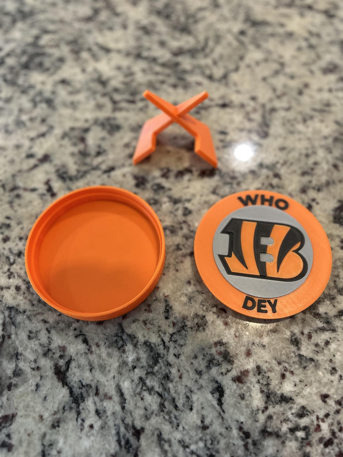 Cincinnati Bengals 3D printed round display medallion with stand and hidden stash boxWho Dey NFL fan gift, made in USA