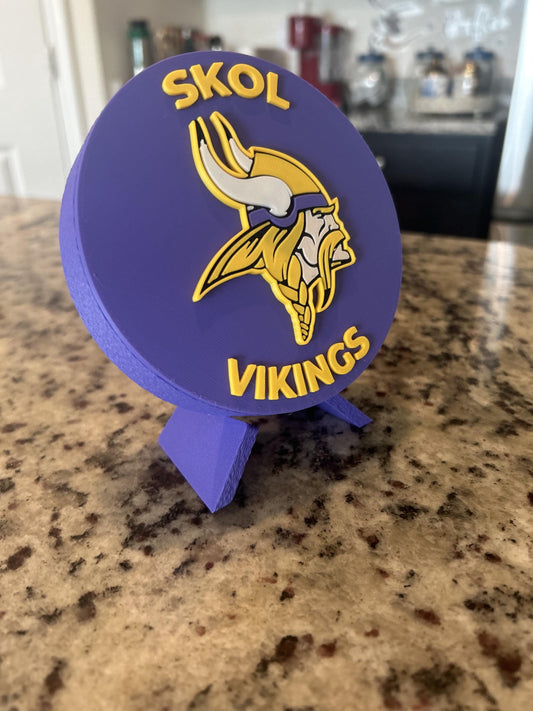 Minnesota Vikings 3D printed round display medallion with stand and hidden stash boxSkol Vikings NFL fan gift, made in USA