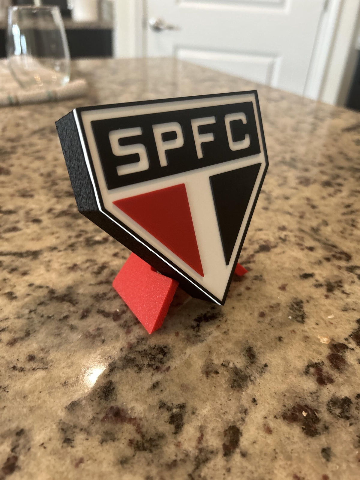 Sao Paulo FC 3D printed escudo shield display with stand and hidden stash box, presente torcedor tricolor, Brazilian soccer fan gift made in USA