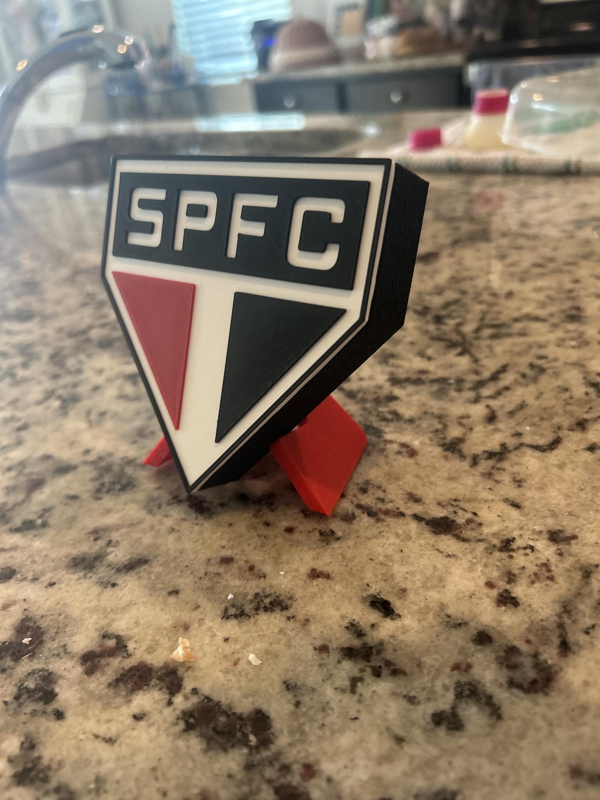 Sao Paulo FC 3D printed escudo shield display with stand and hidden stash box, presente torcedor tricolor, Brazilian soccer fan gift made in USA