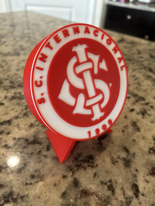 SC Internacional 3D printed round display medallion with stand and hidden stash box, presente torcedor Colorado, Brazilian soccer fan gift made in USA