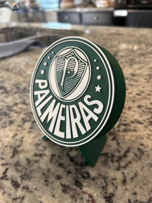 Palmeiras 3D printed round display medallion with stand and hidden stash box, presente torcedor Verdao, Brazilian soccer fan gift made in USA