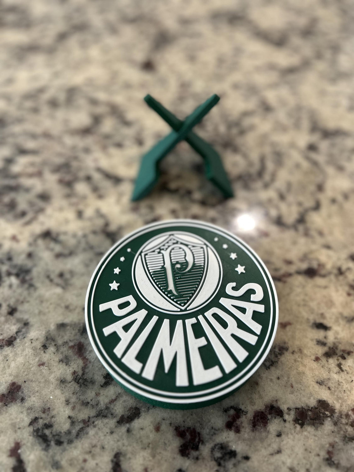 Palmeiras 3D printed round display medallion with stand and hidden stash box, presente torcedor Verdao, Brazilian soccer fan gift made in USA