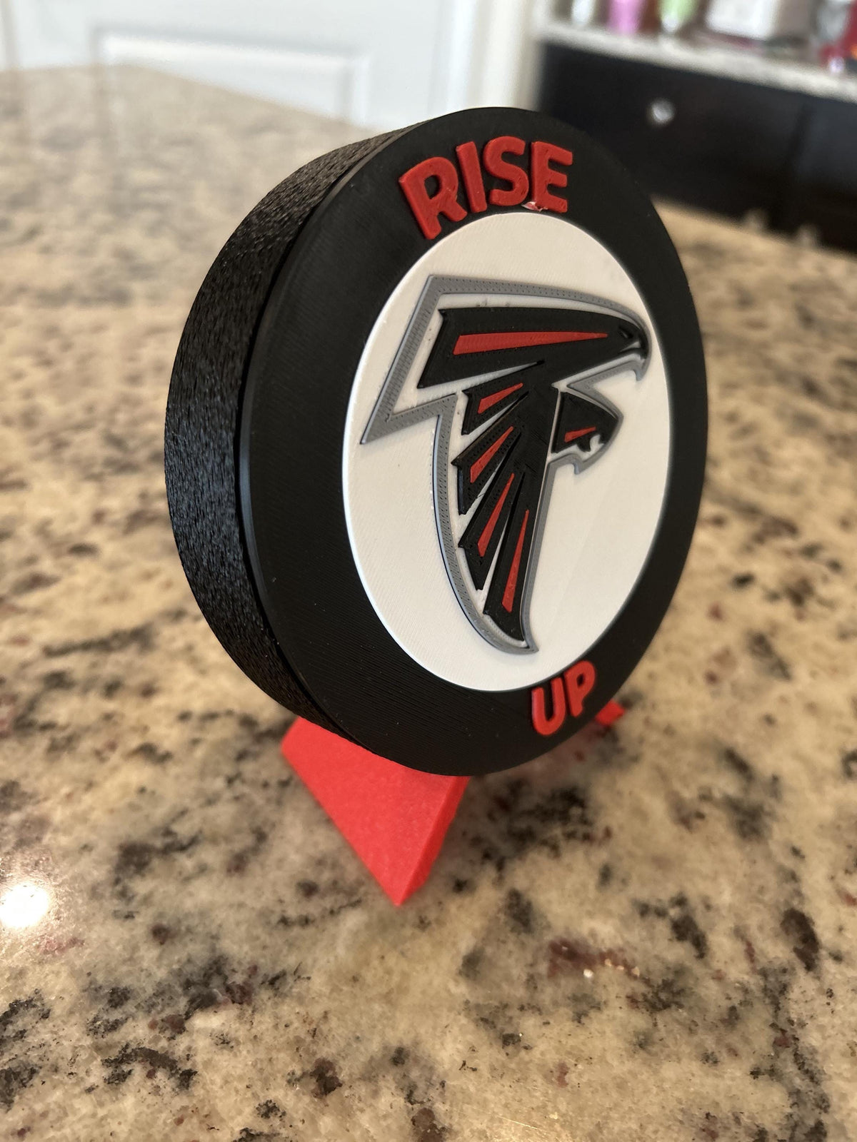 Atlanta Falcons 3D printed round display medallion with stand and hidden stash boxRise Up NFL fan gift, made in USA