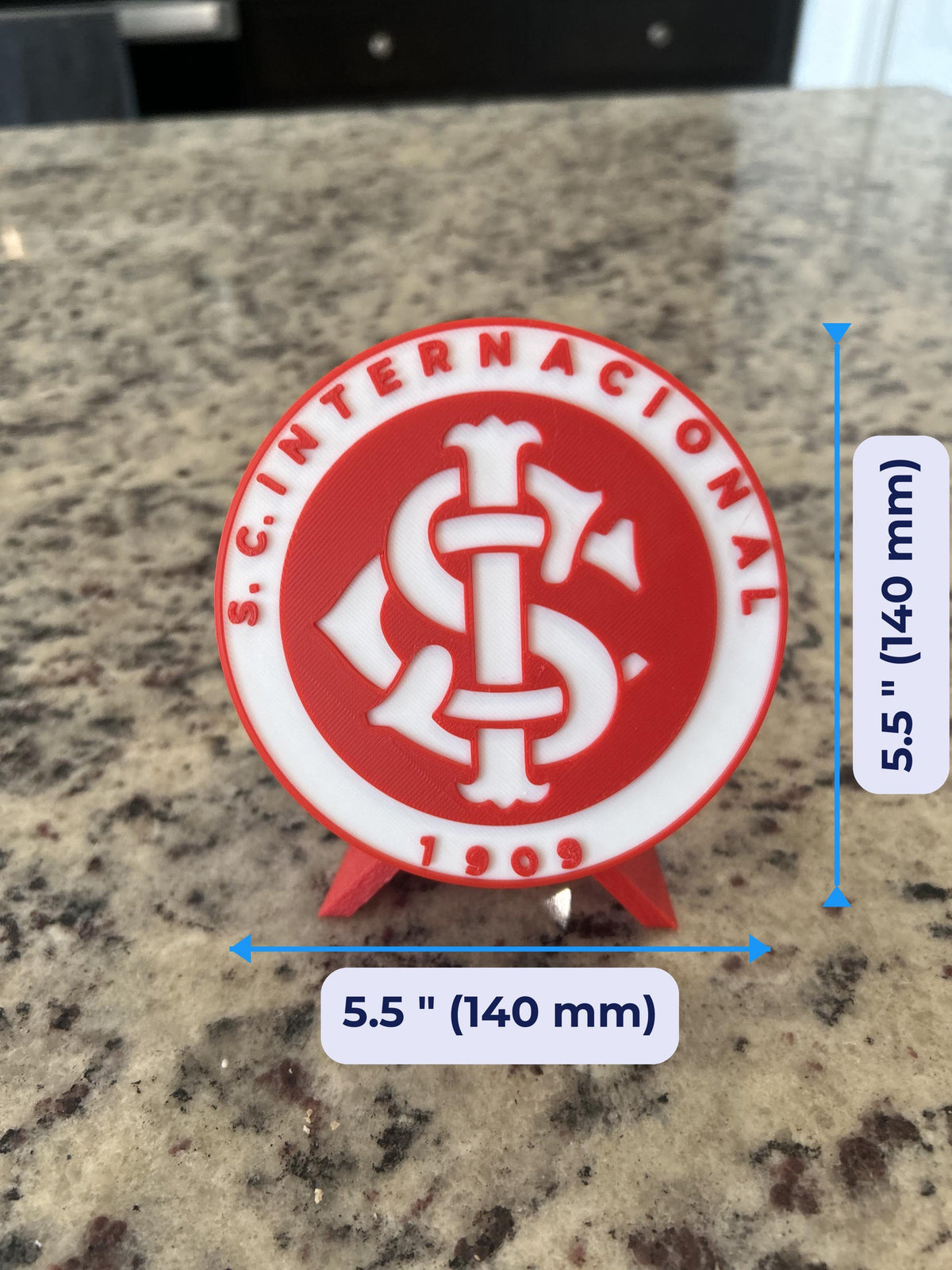 SC Internacional 3D display size chart, approx 5.5 inch round medallion, fan gift