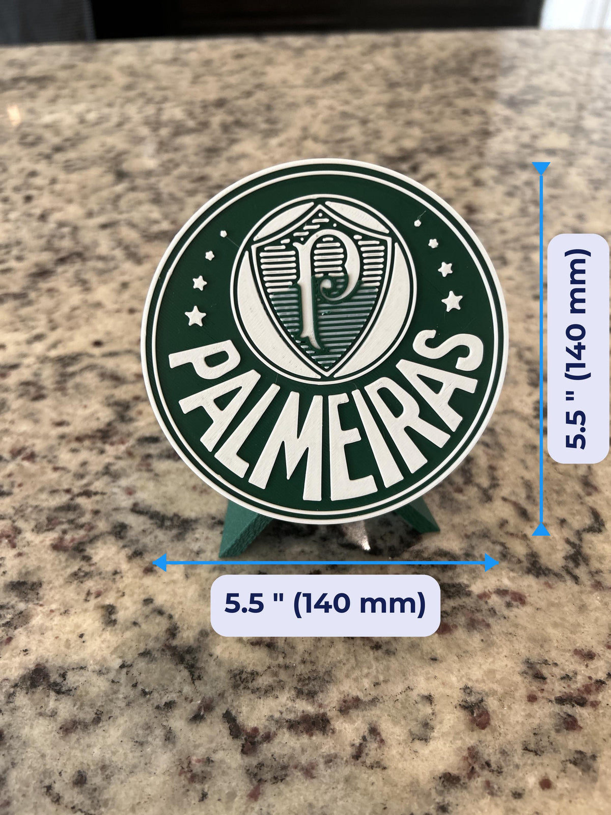 Palmeiras 3D display size chart, approx 5.5 inch round medallion, fan gift