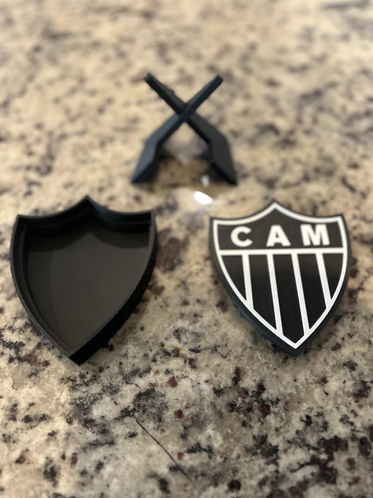 Atletico Mineiro 3D printed escudo shield display with stand and hidden stash box, presente torcedor do Galo, Brazilian soccer fan gift made in USA