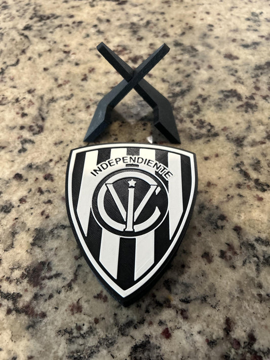 Independiente del Valle 3D printed escudo shield display with stand and hidden stash box, regalo hincha rayado negriazul, Ecuadorian soccer fan gift made in USA