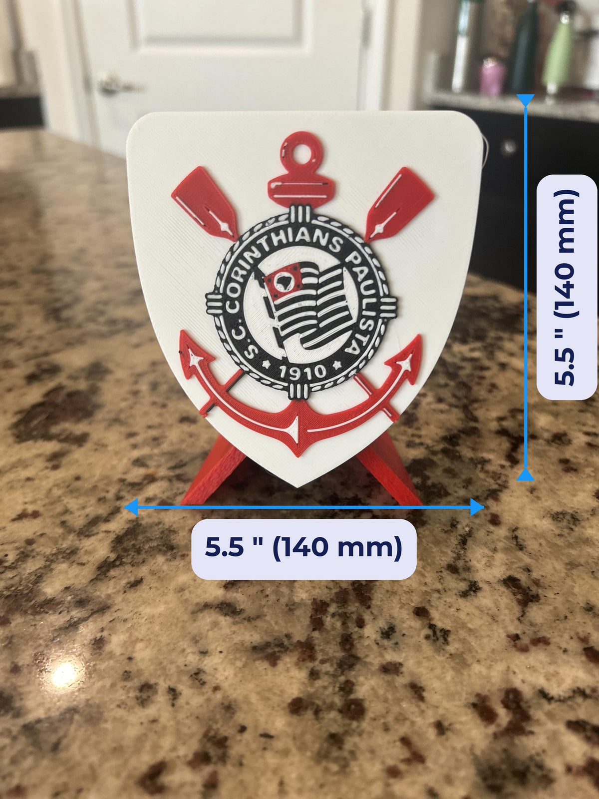 Corinthians 3D escudo display size chart, approx 5.5 inches, soccer fan gift