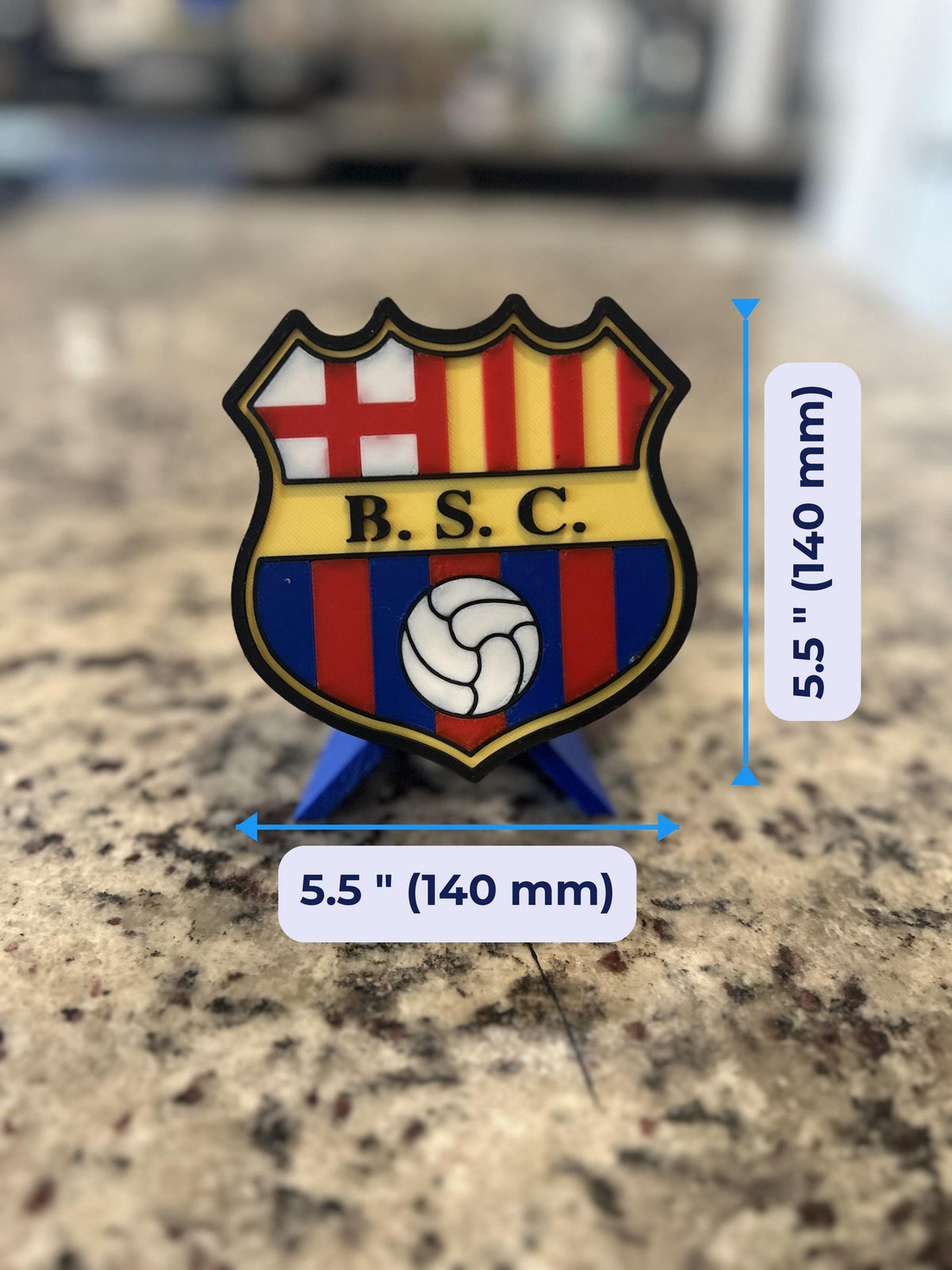 Barcelona SC 3D escudo display size chart, approx 5.5 inches, soccer fan gift