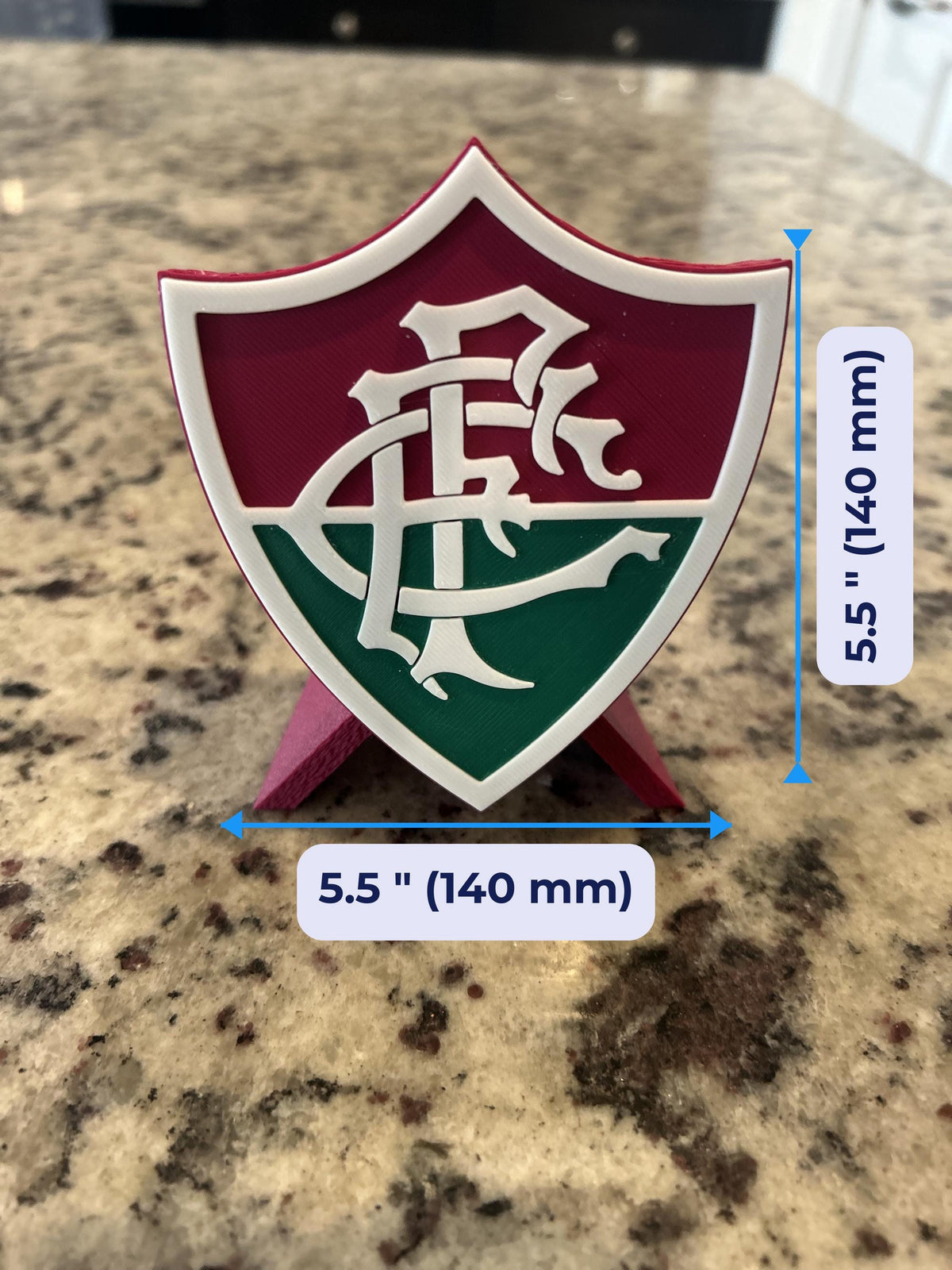 Fluminense 3D escudo display size chart, approx 5.5 inches, soccer fan gift