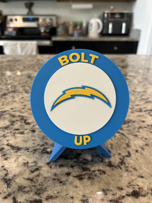 Los Angeles Chargers 3D printed round display medallion with stand and hidden stash boxBolt Up NFL fan gift, made in USA
