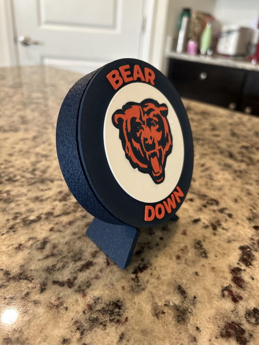 Chicago Bears 3D printed round display medallion with stand and hidden stash boxBear Down NFL fan gift, made in USA
