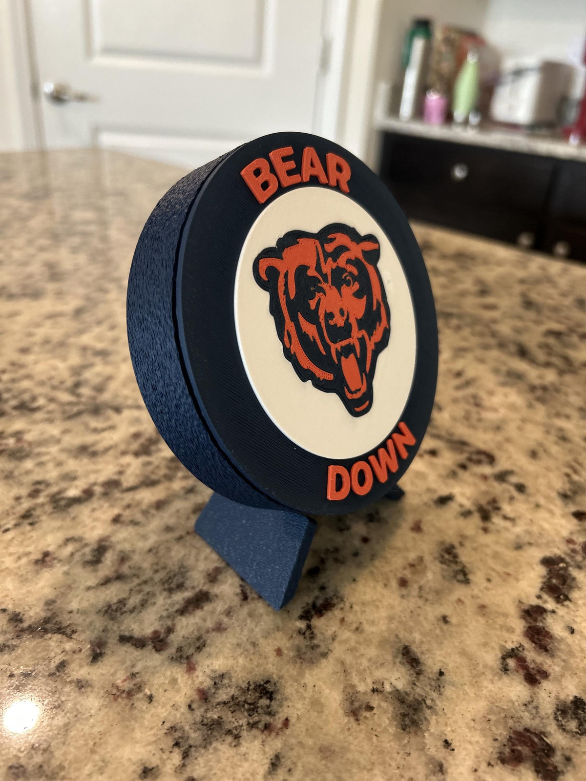 Chicago Bears 3D printed round display medallion with stand and hidden stash boxBear Down NFL fan gift, made in USA