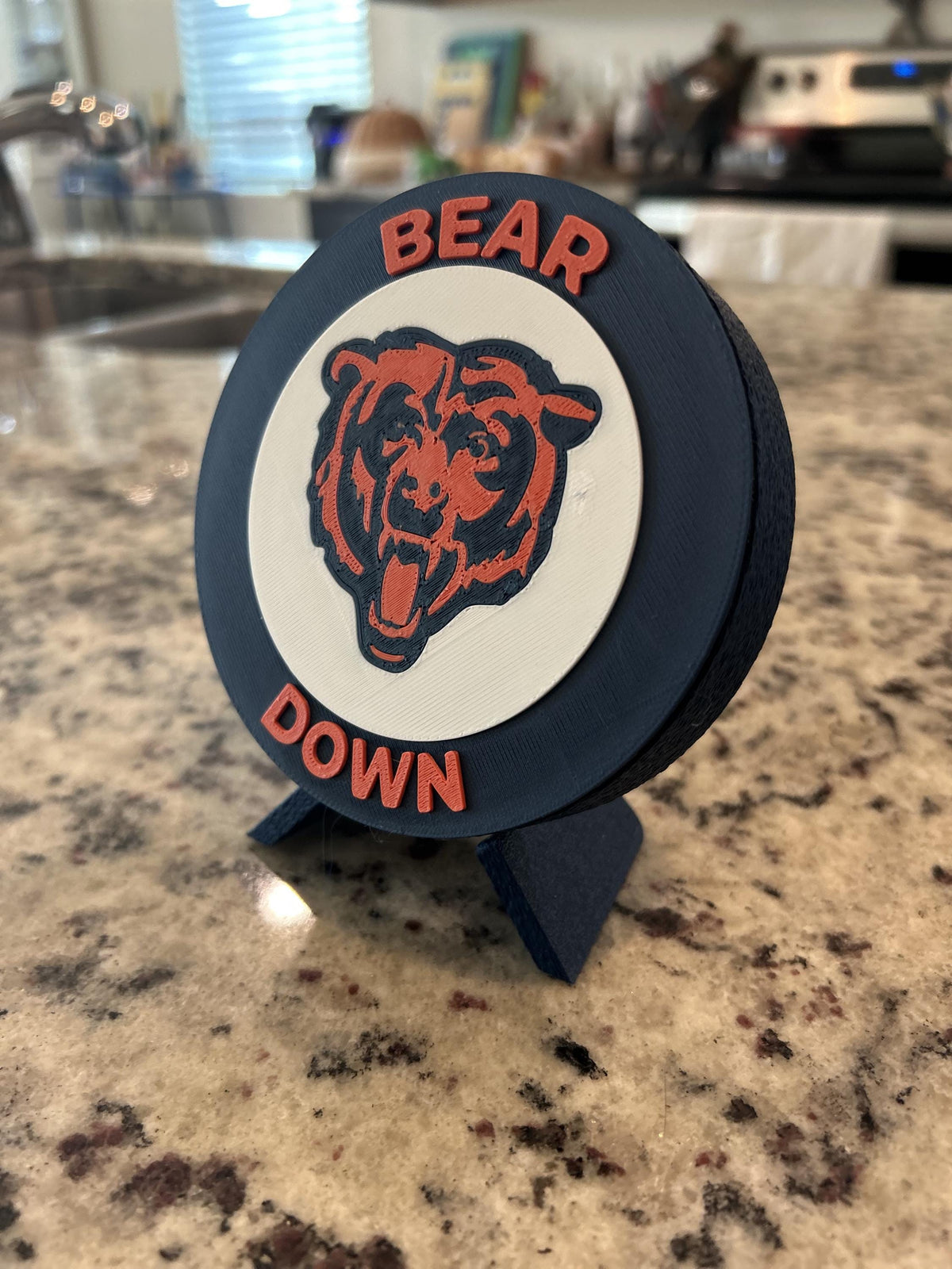 Chicago Bears 3D printed round display medallion with stand and hidden stash boxBear Down NFL fan gift, made in USA