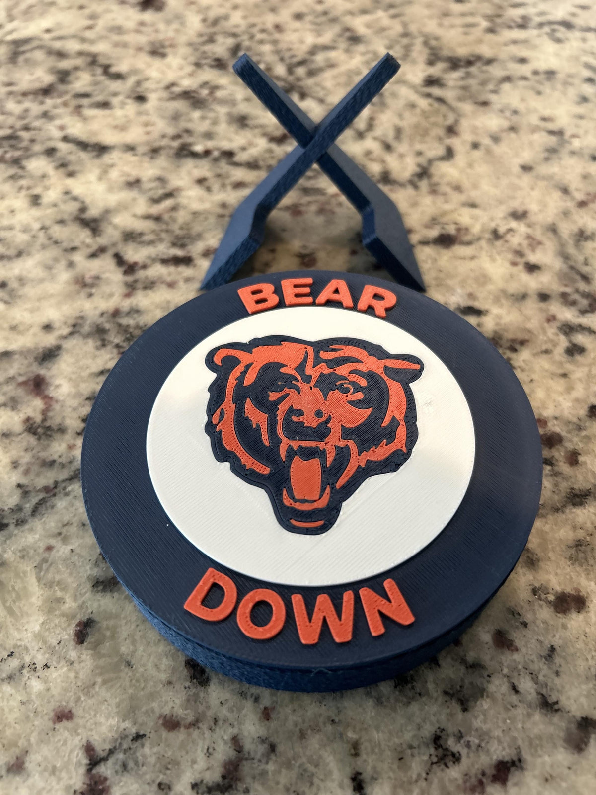 Chicago Bears 3D printed round display medallion with stand and hidden stash boxBear Down NFL fan gift, made in USA