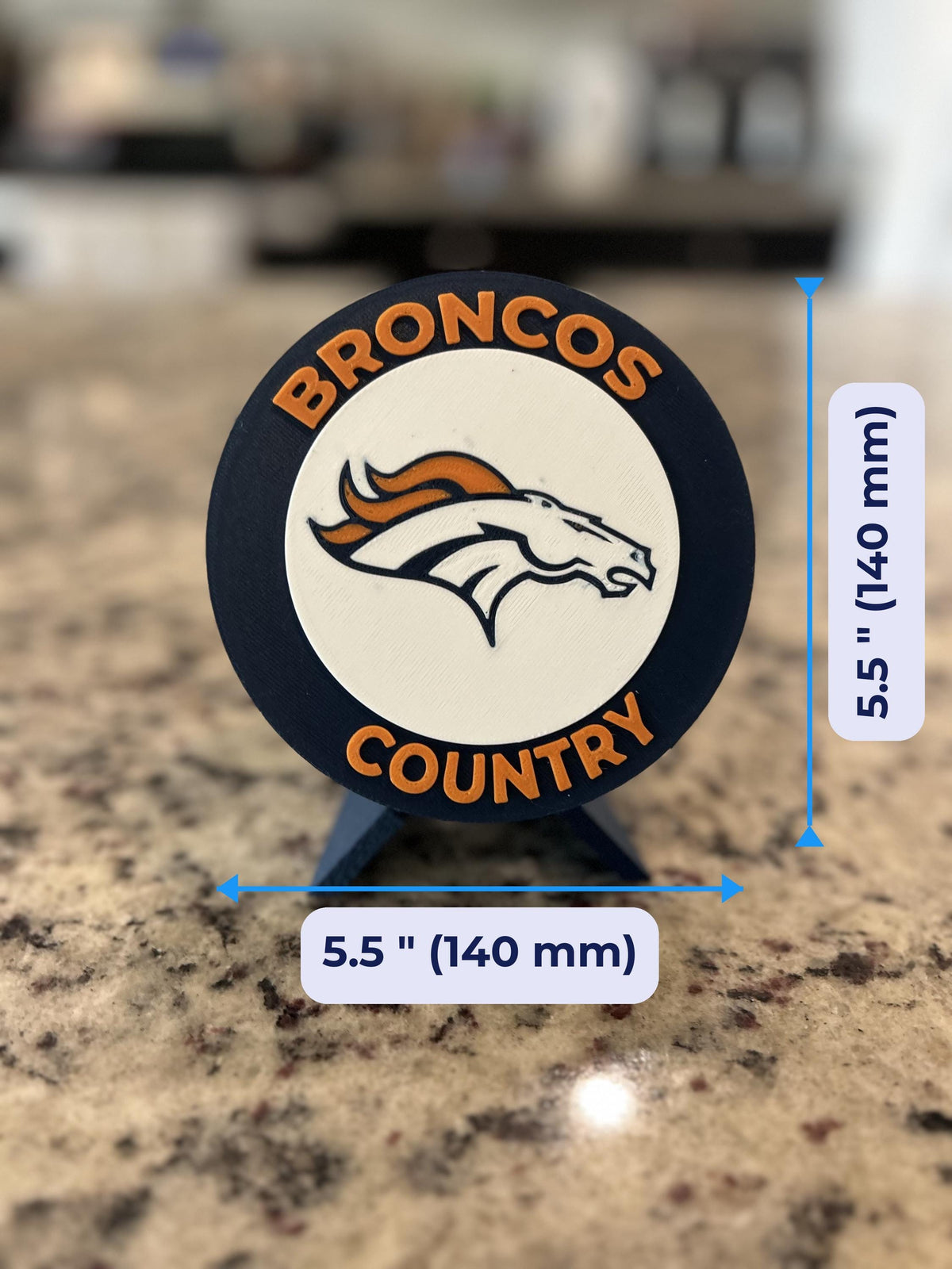 Denver Broncos 3D display size chart, approx 5.5 inch, fan gift