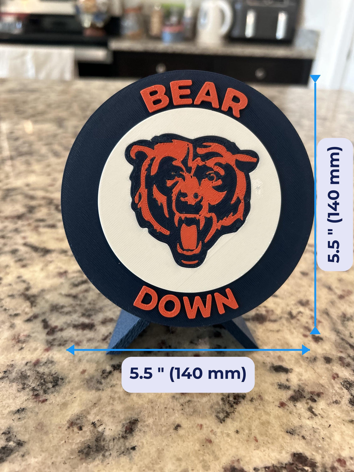 Chicago Bears 3D display size chart, approx 5.5 inch round medallion, NFL fan gift
