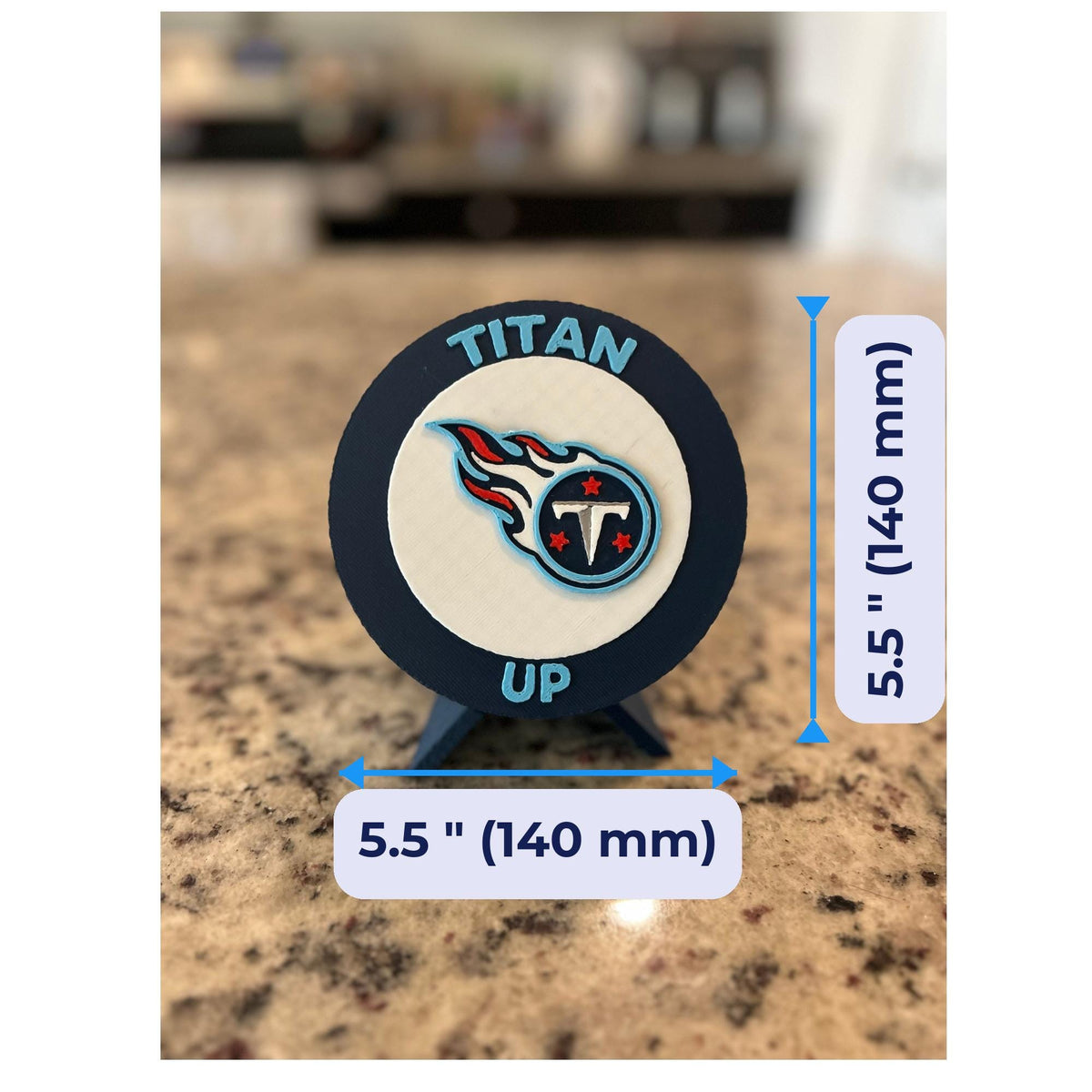 Tennessee Titans 3D display size chart, approx 5.5 inch round medallion, NFL fan gift